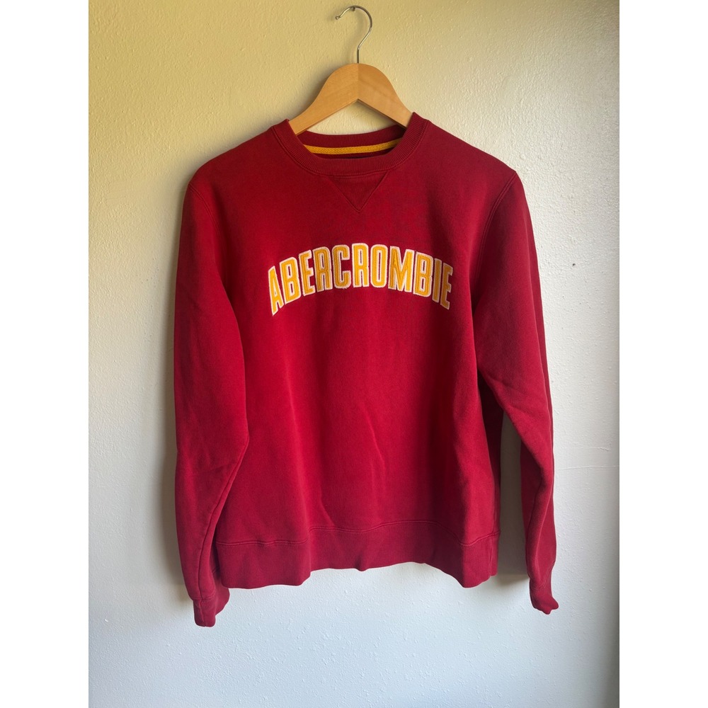 VTG Y2k Abercrombie & Fitch Mens Red Arched Logo Crewneck Sweatshirt Small